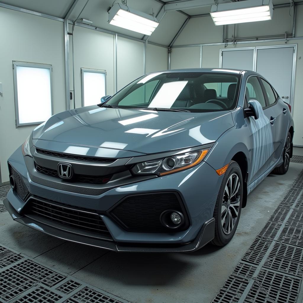 Car Undergoing Paint Process in Collision Repair Shop