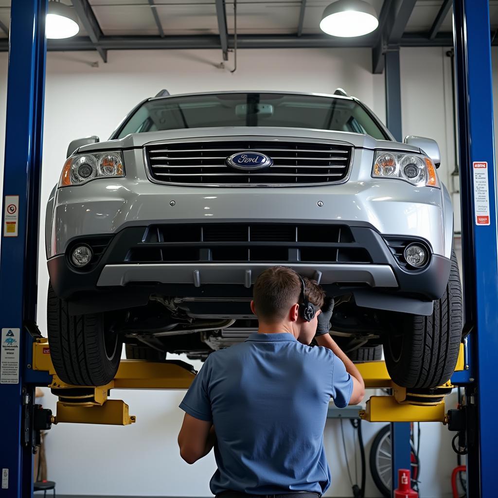 Car on a Lift for Maintenance