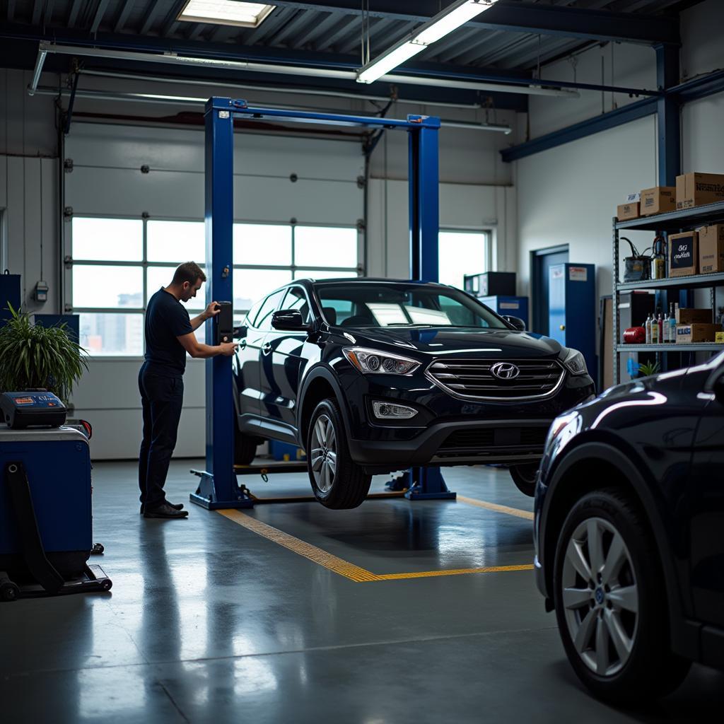 Car Undergoing Routine Maintenance in a Professional Garage