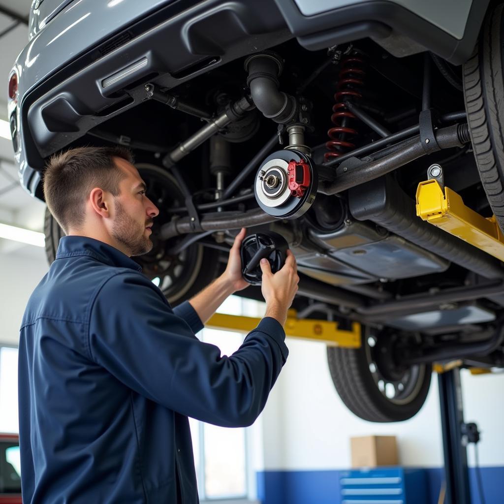 Car undergoing a routine maintenance check