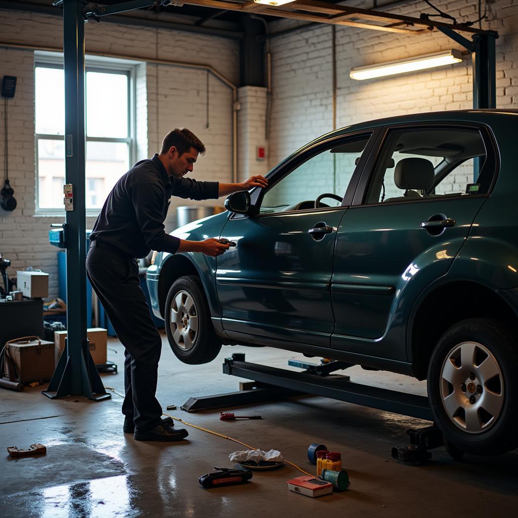 Car Undergoing Routine Maintenance in Old Brooklyn