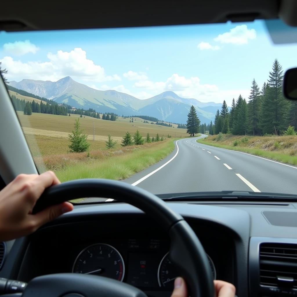 Car with a Clean Windshield on a Scenic Road