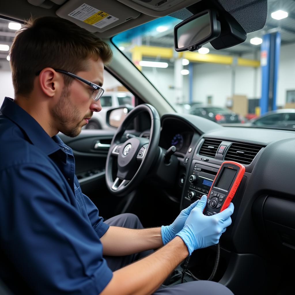 Certified Auto AC Technician Performing a Diagnostic Check