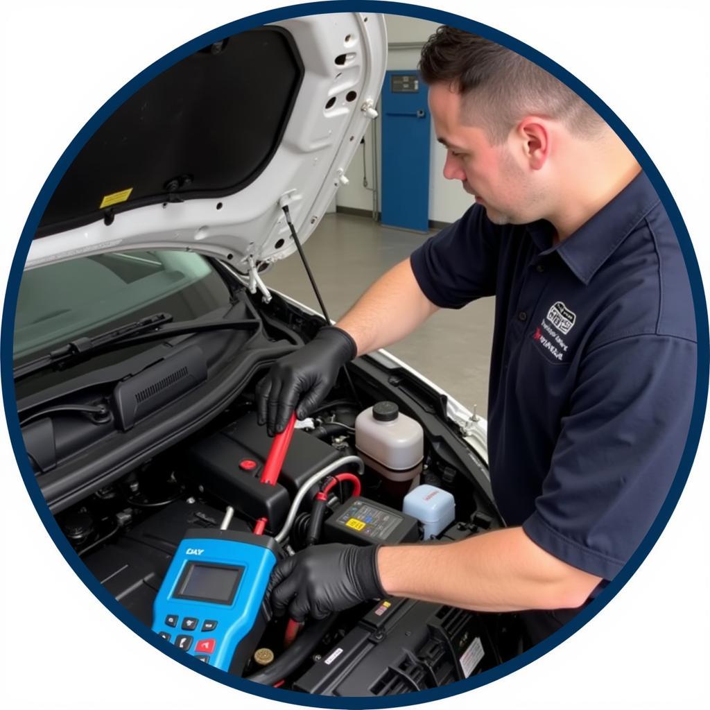 Certified Auto AC Technician Performing Service