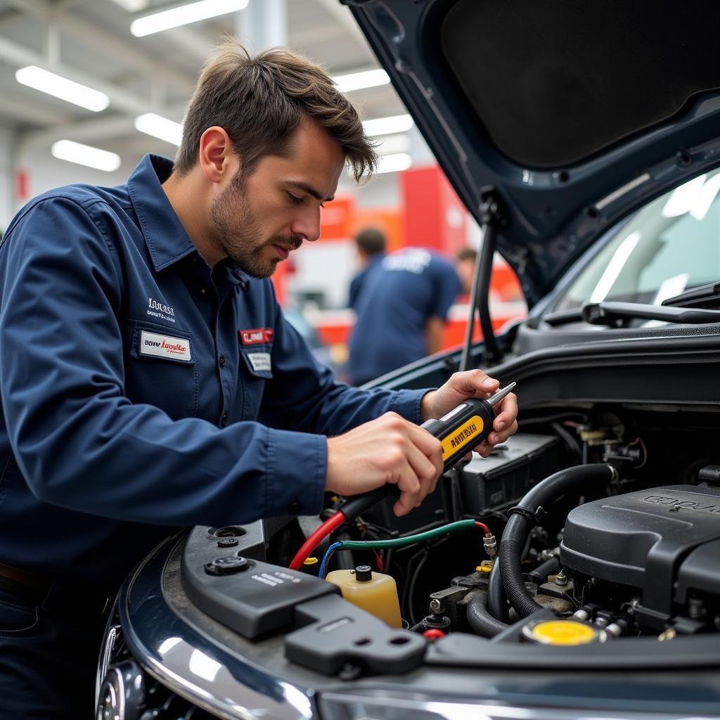 Certified Auto AC Technician Servicing a Car's AC