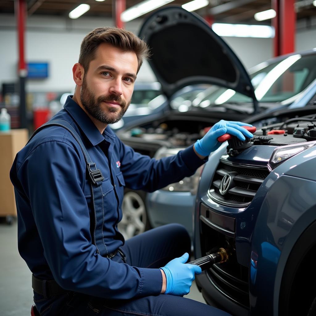 Certified Auto AC Technician at Work