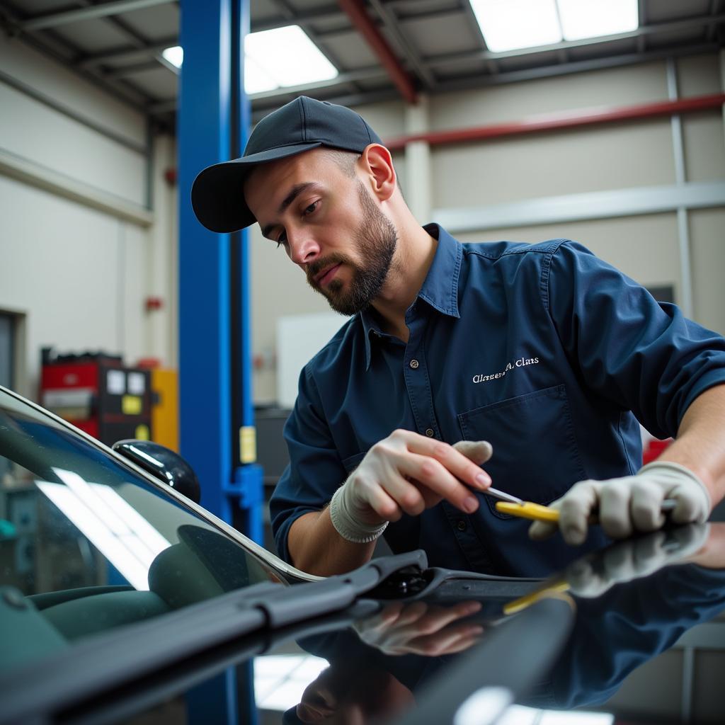 Certified Auto Glass Technician Working