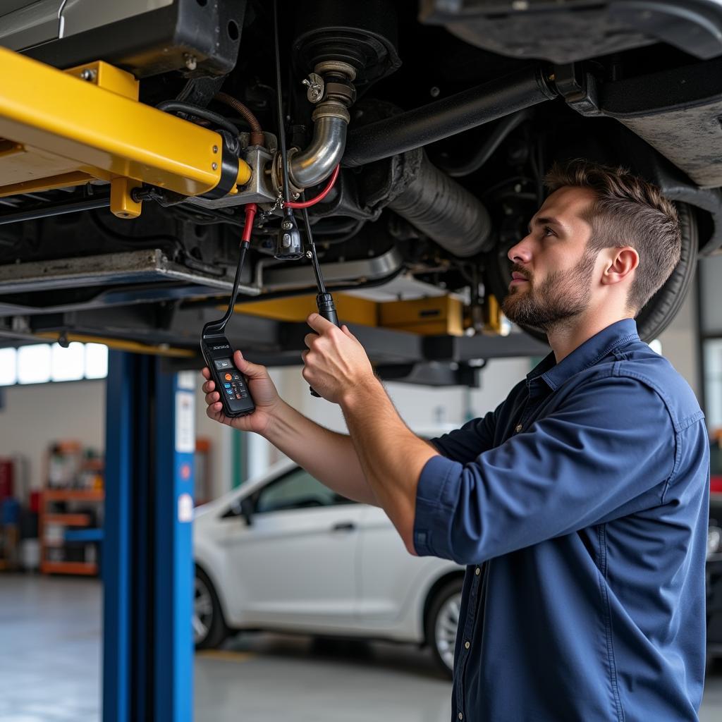 Certified Auto Lift Technician Performing Inspection