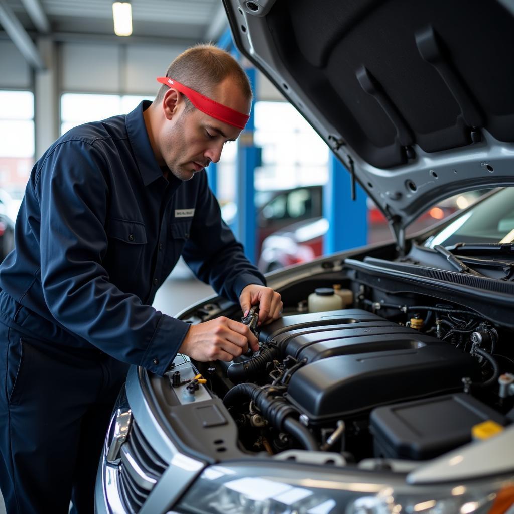 Certified Auto Mechanic Working on a Car