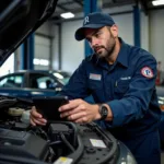 Certified Auto Mechanic Performing Vehicle Inspection