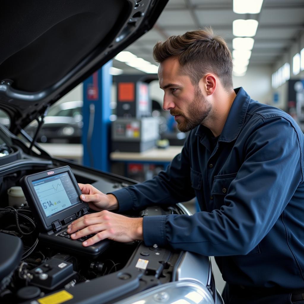 Certified Auto Mechanic Performing Diagnostics