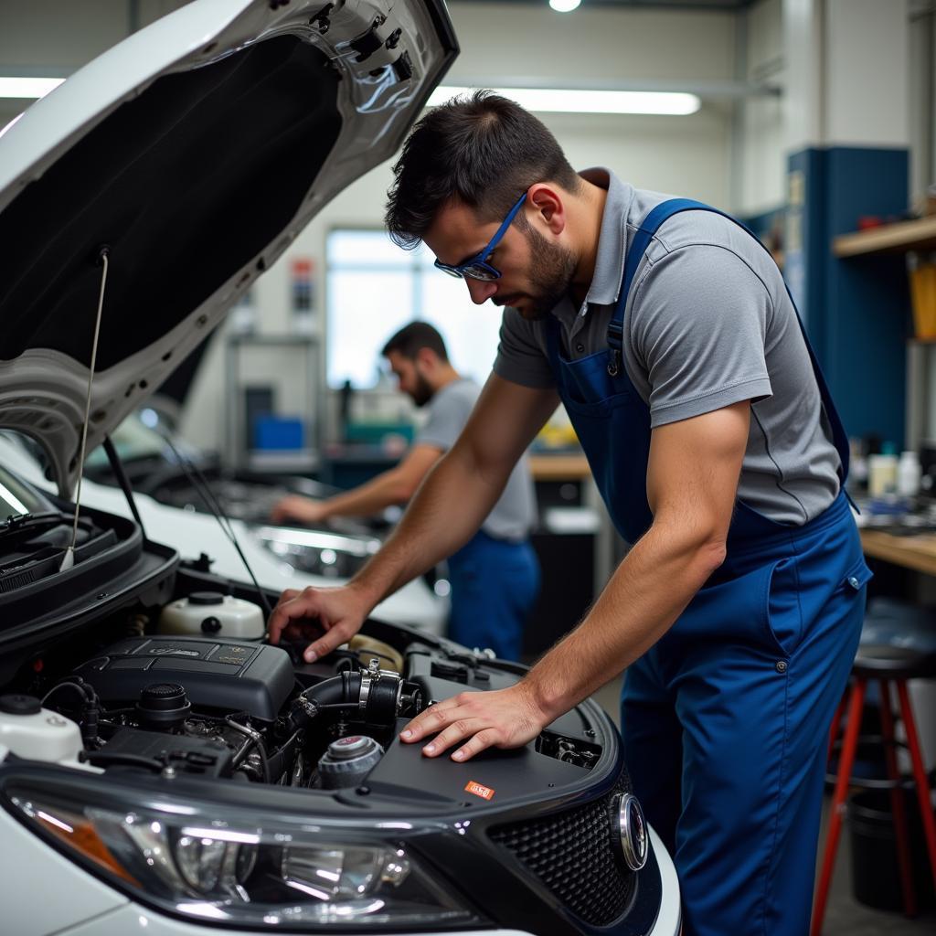 Certified Auto Mechanic Working on Car