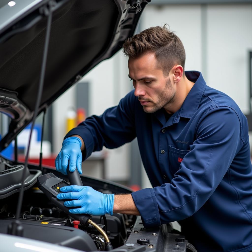 Certified Auto Mechanic Performing Diagnostics