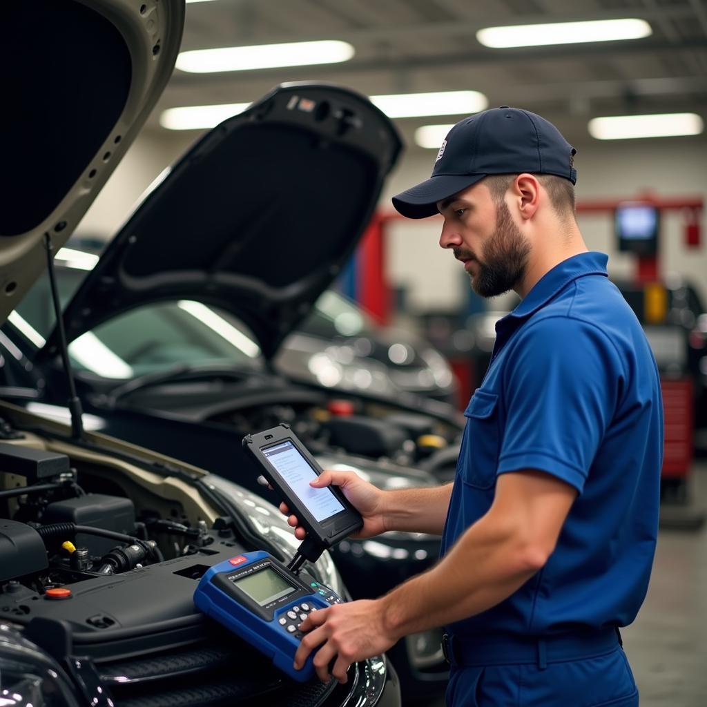 Certified Auto Mechanic Working on Car