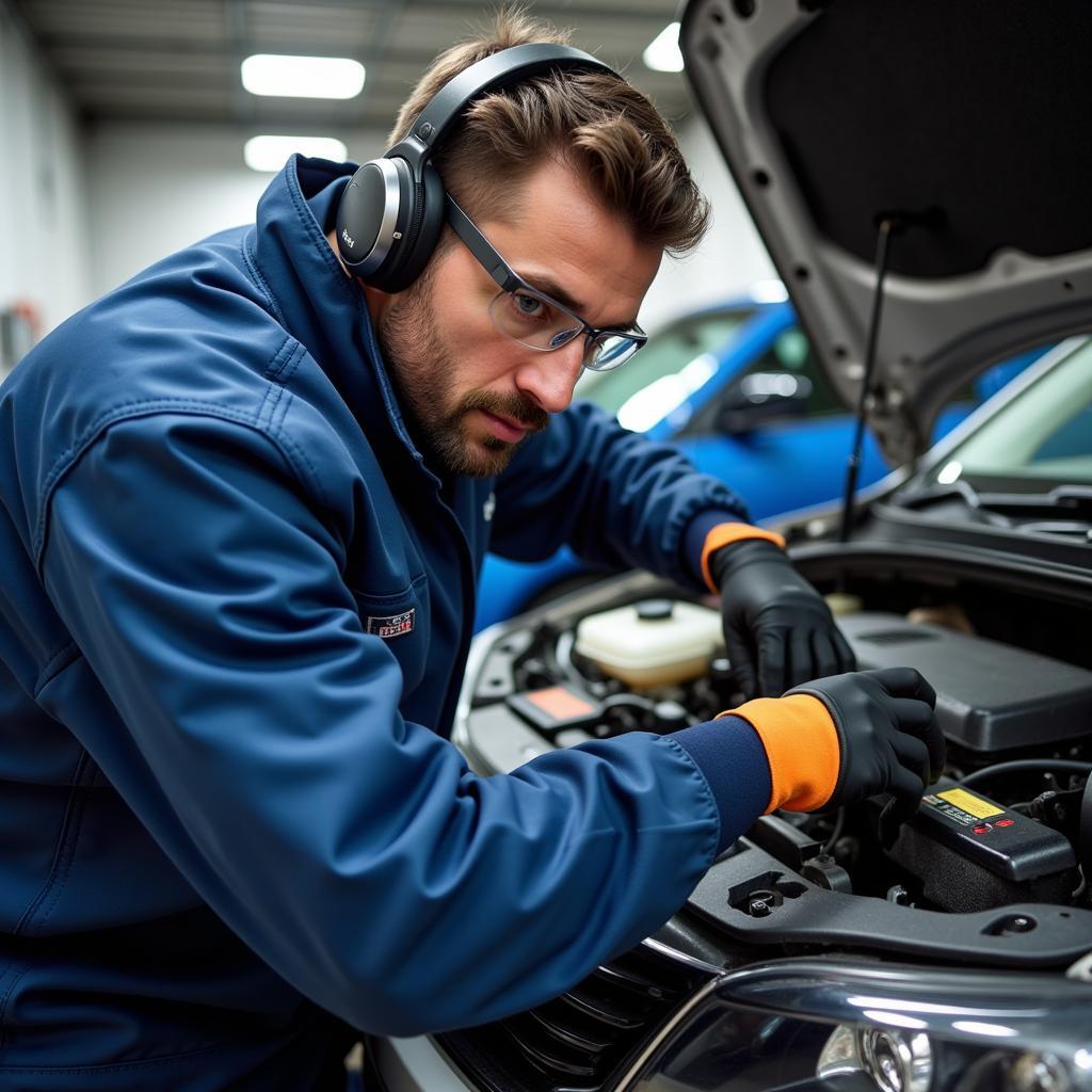 Certified Auto Mechanic Working on a Car