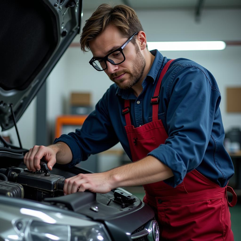 Certified Auto Mechanic Working on a Car