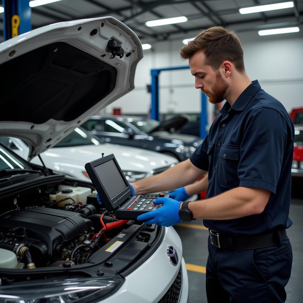 Certified Auto Mechanic Working on Car