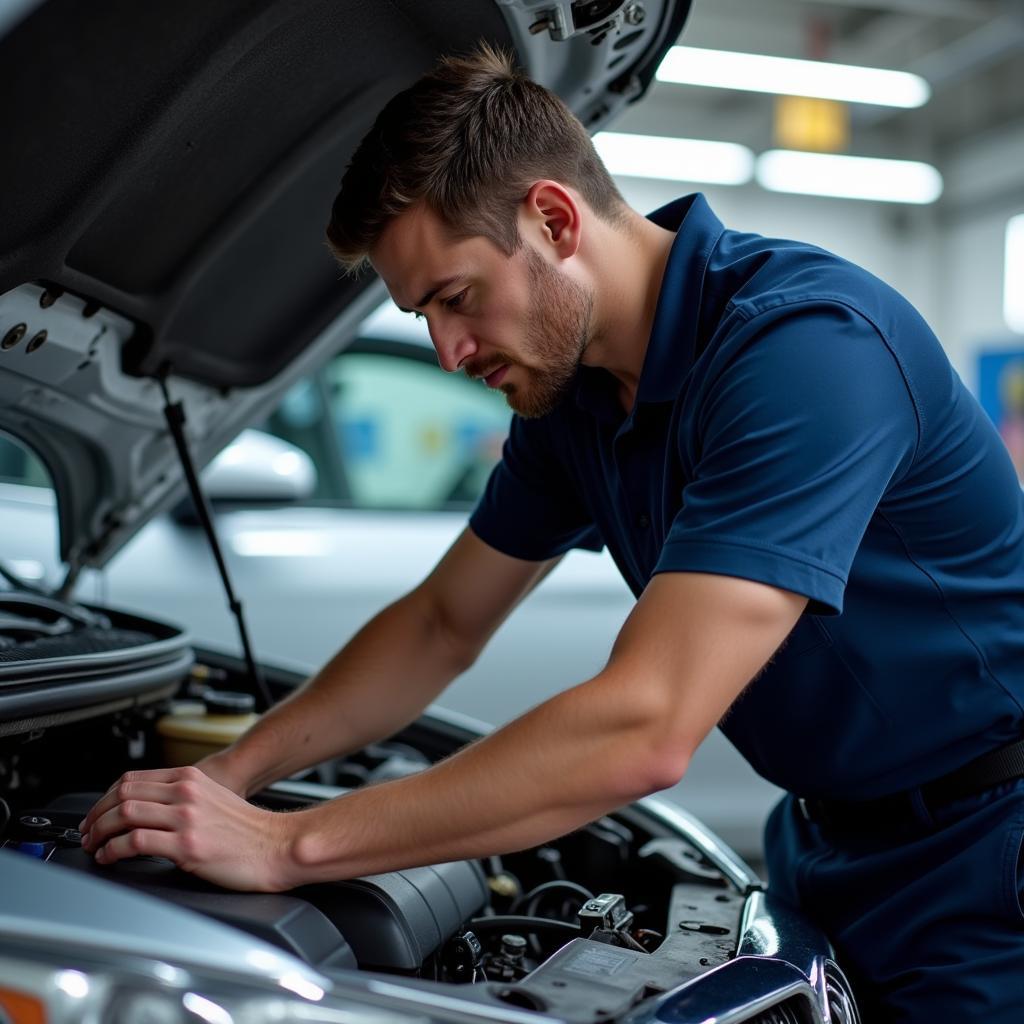 Certified Auto Mechanic Working on Car