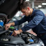 Certified Auto Mechanic Working on a Car Engine