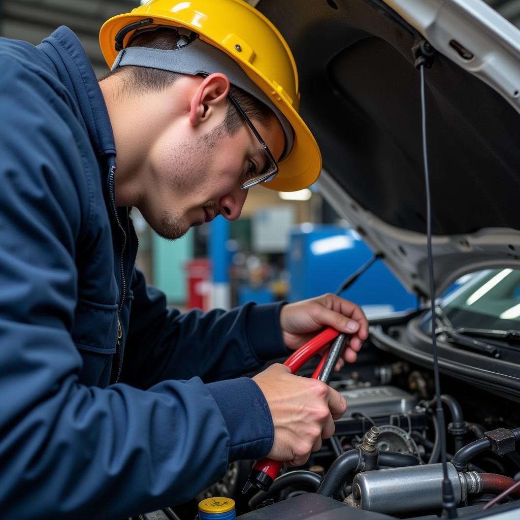 Certified Auto Mechanic Working on a Car Engine