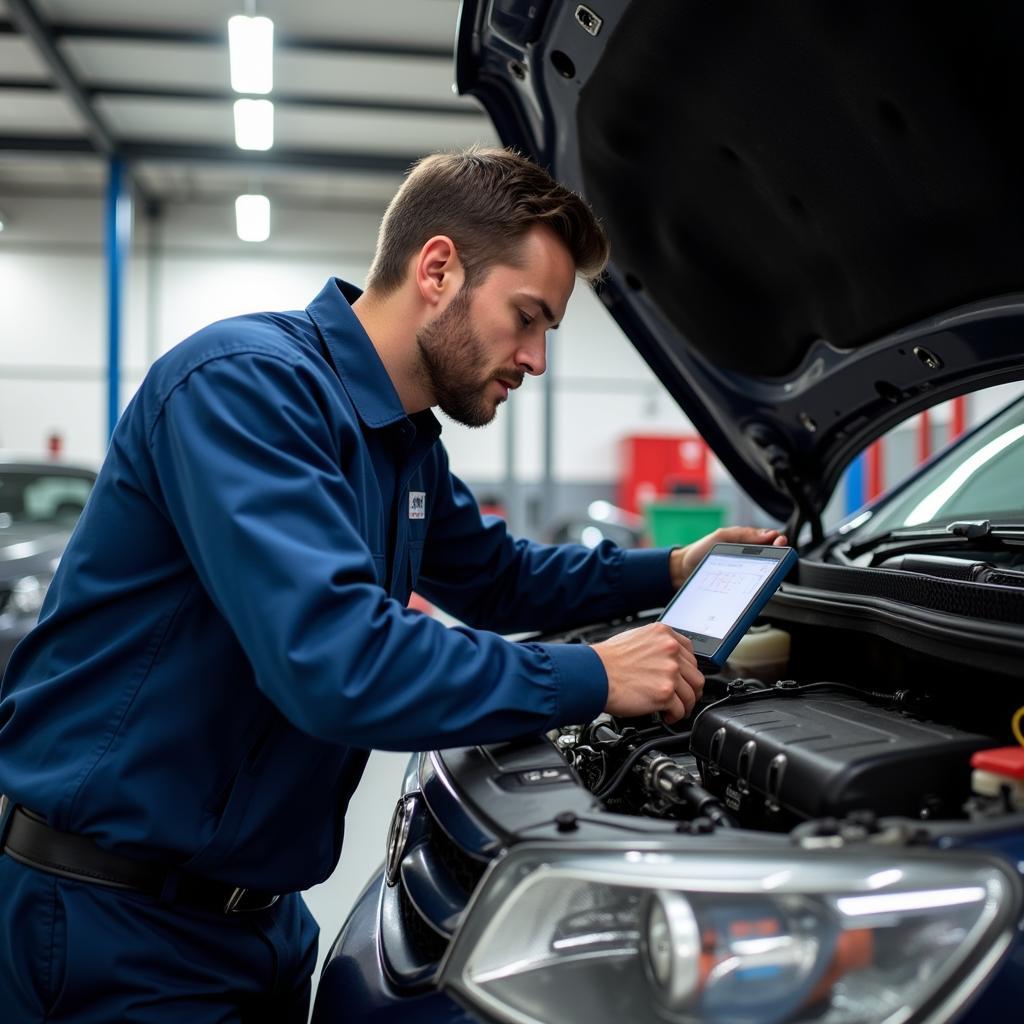 Certified auto mechanic performing diagnostics on a vehicle in Atlantic, IA