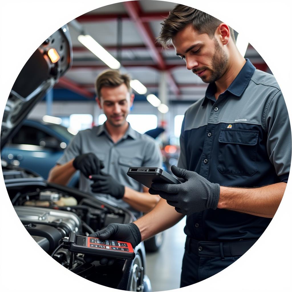 Certified Auto Mechanics Working on Various Car Models