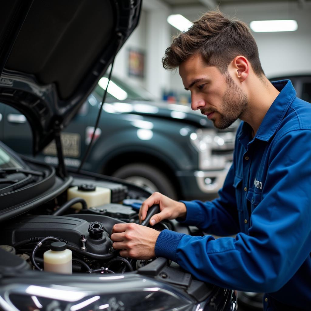 Certified Auto Repair Technician Working on a Car Engine