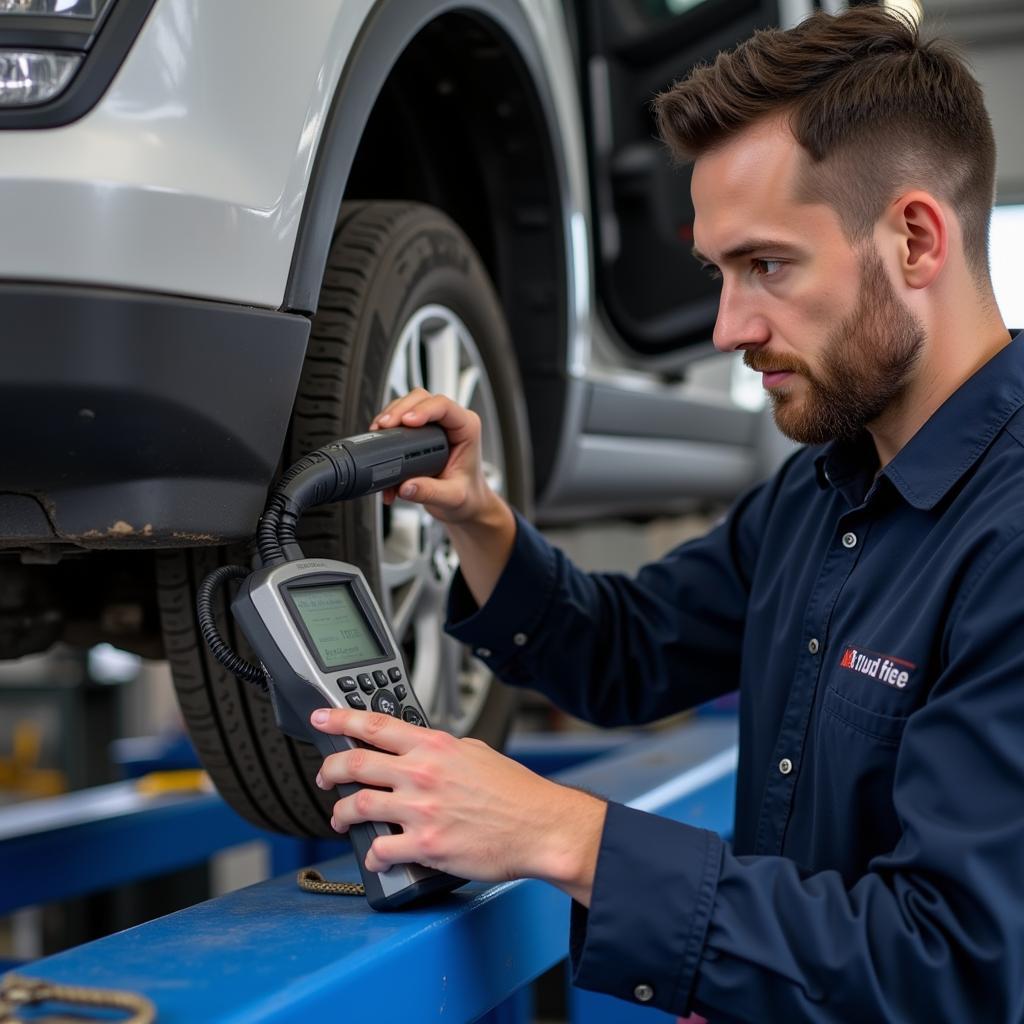 Certified Auto Technician Performing Vehicle Inspection