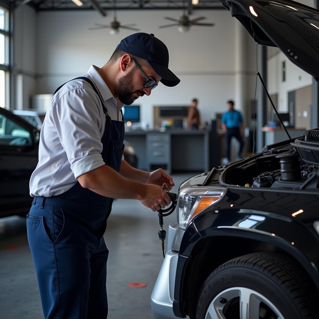 Certified Auto Technician Performing Vehicle Inspection