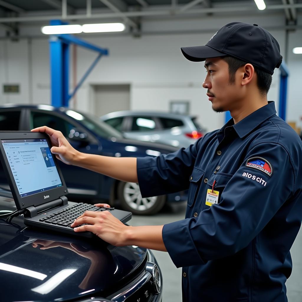 Certified Auto Technician Working on a Car in Surabaya