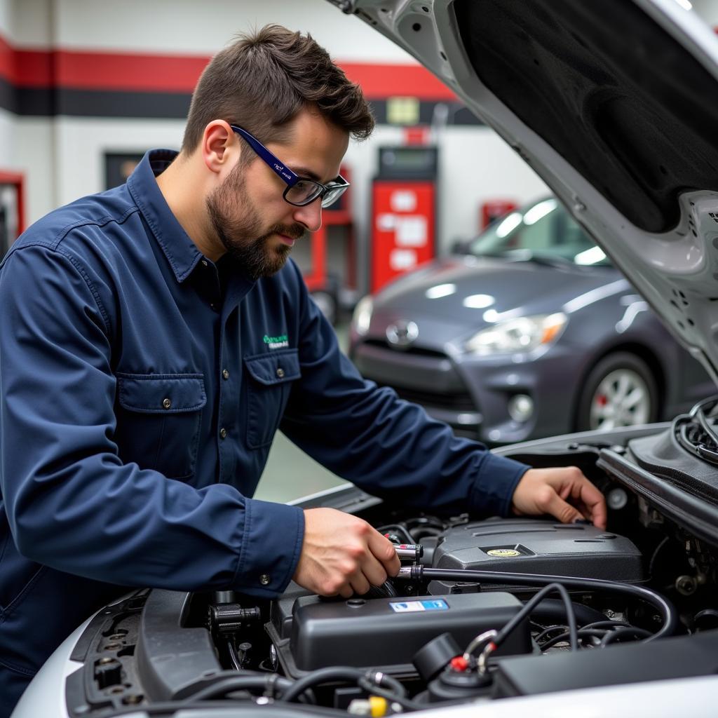 Certified Auto Technician Working on a Car