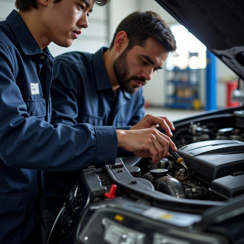 Certified Auto Technician Working on a Car