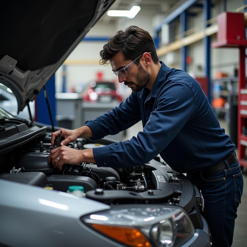 Certified Auto Technician Working on Car