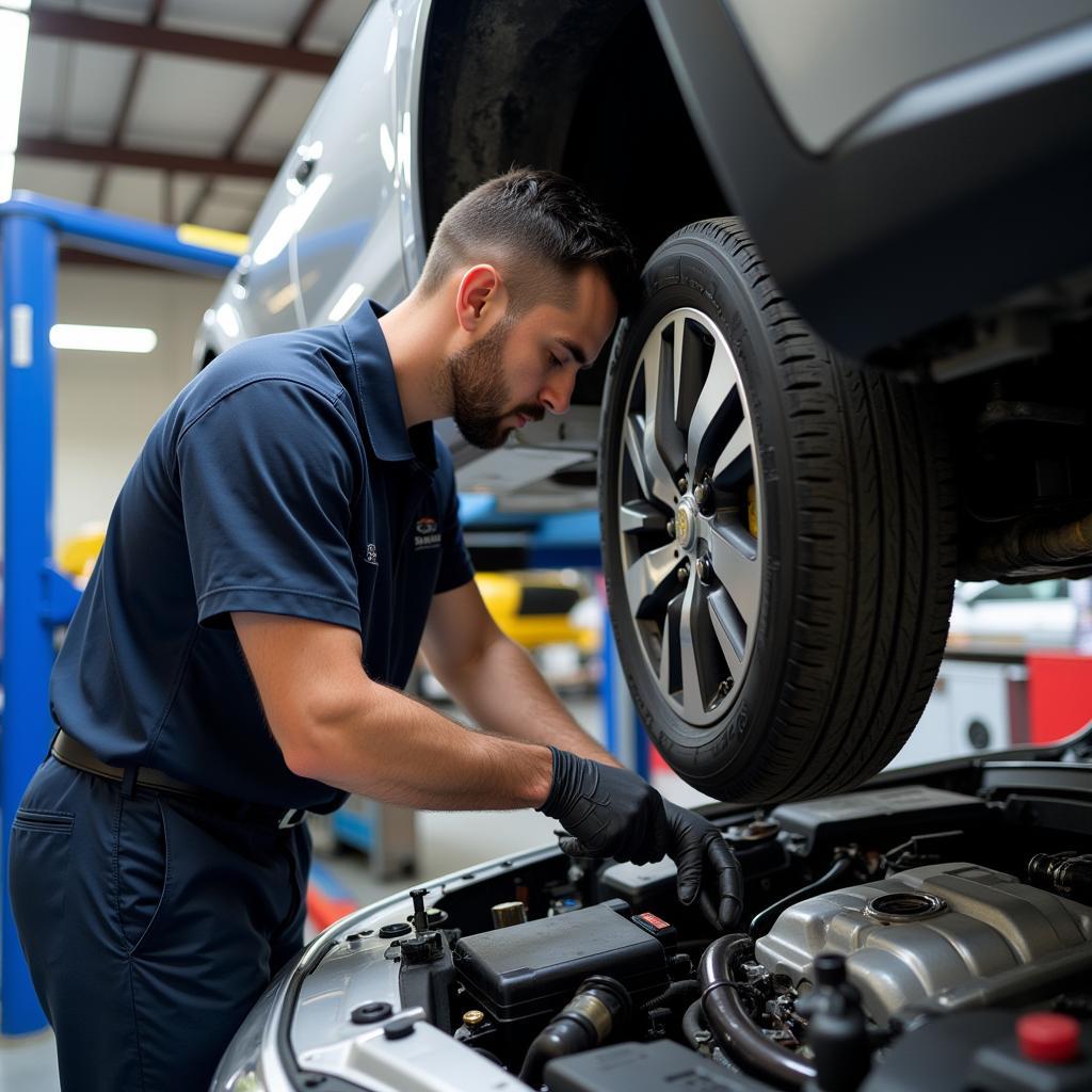 Certified Auto Technician Performing Maintenance