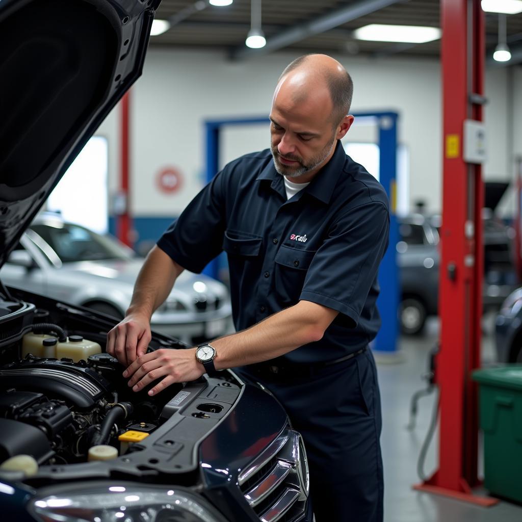 Certified Auto Technician Working on Car