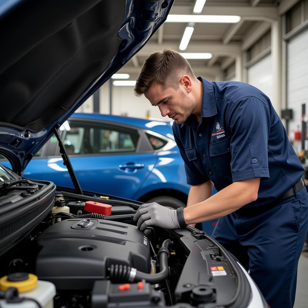 Certified Auto Technician Working on a Car