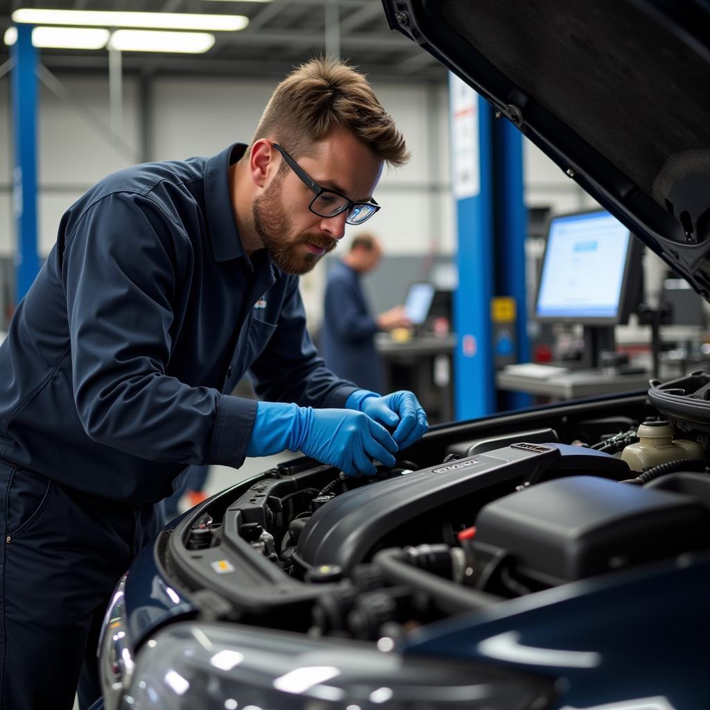 Certified Auto Technician Working on Car