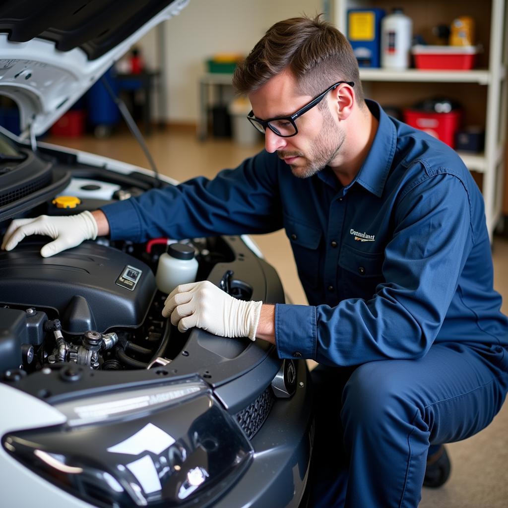 Certified Auto Technician Working on a Car