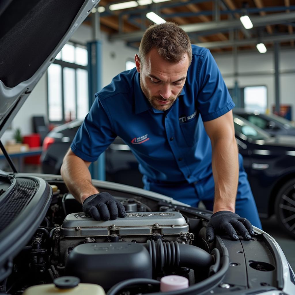 Certified Auto Technician Working on Car Engine