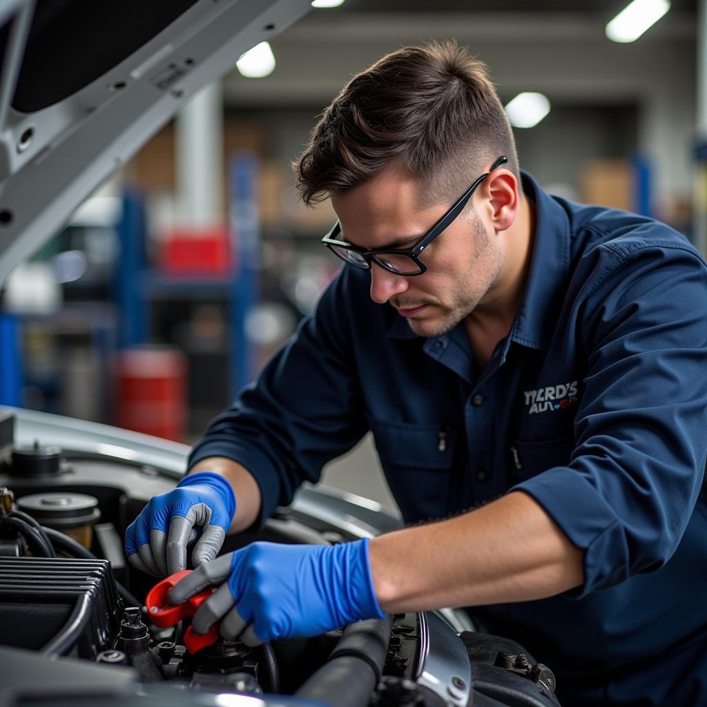 Certified Auto Technician Working on Engine