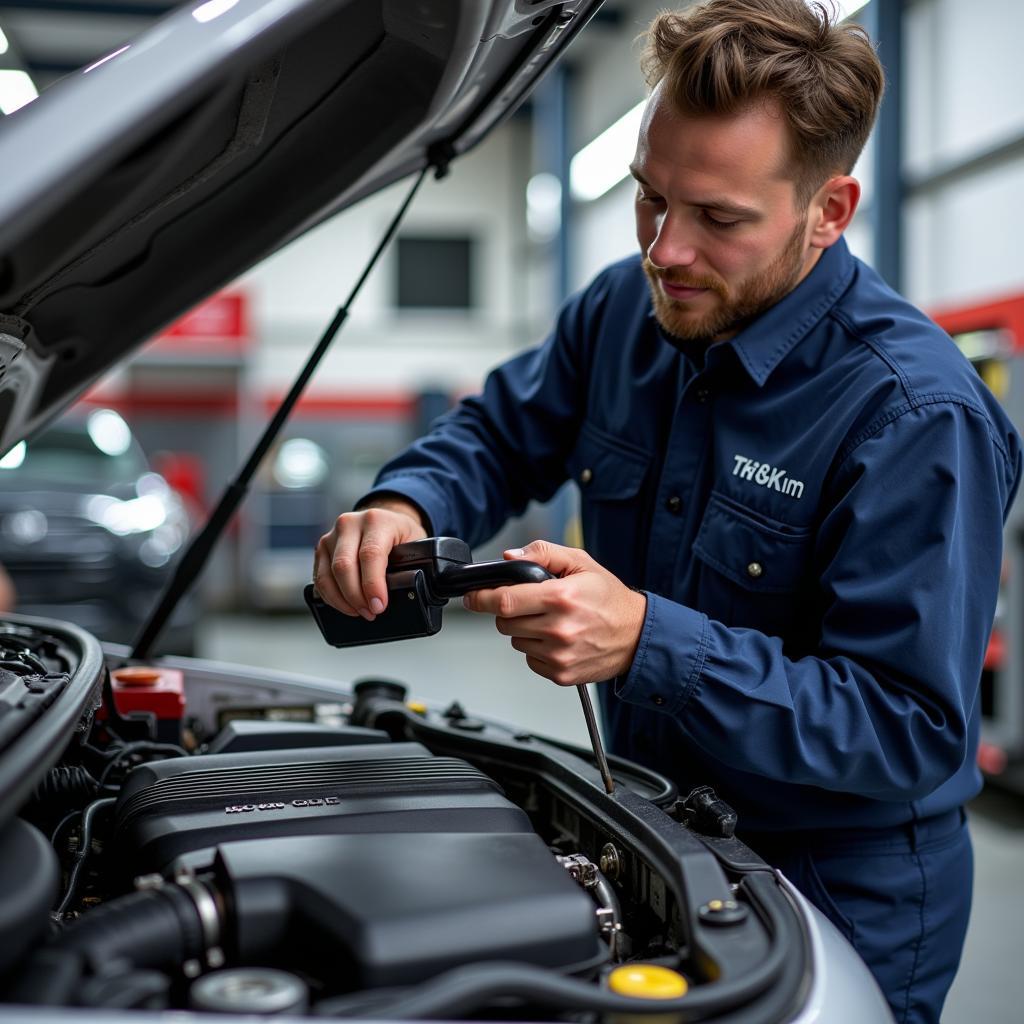 Certified Auto Technician Working on Engine