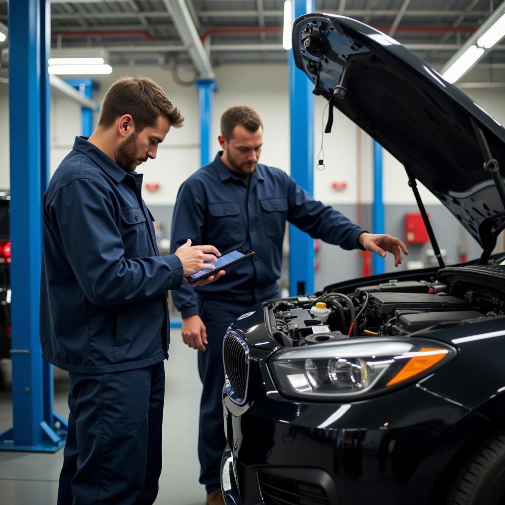 Certified Auto Technicians Working on a Modern Vehicle