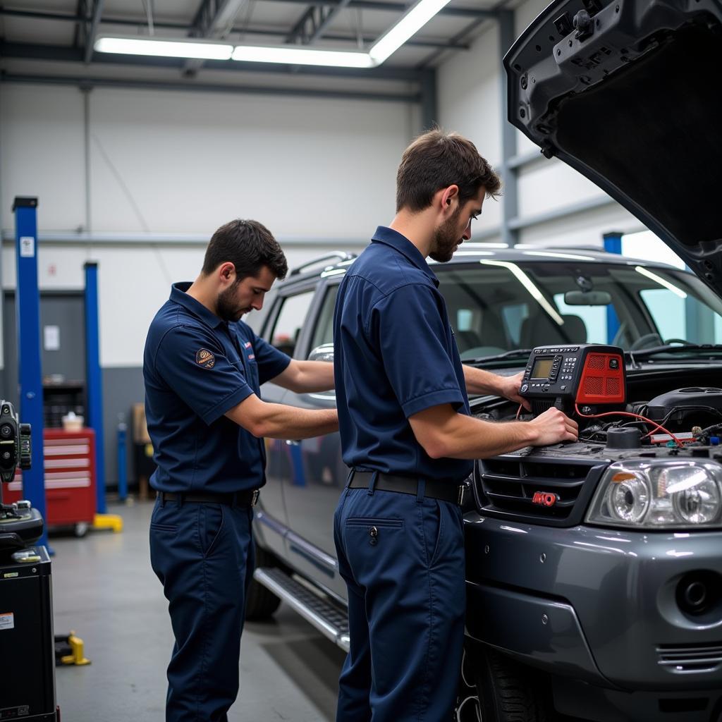 Certified Auto Technicians Working in a Modern Service Bay