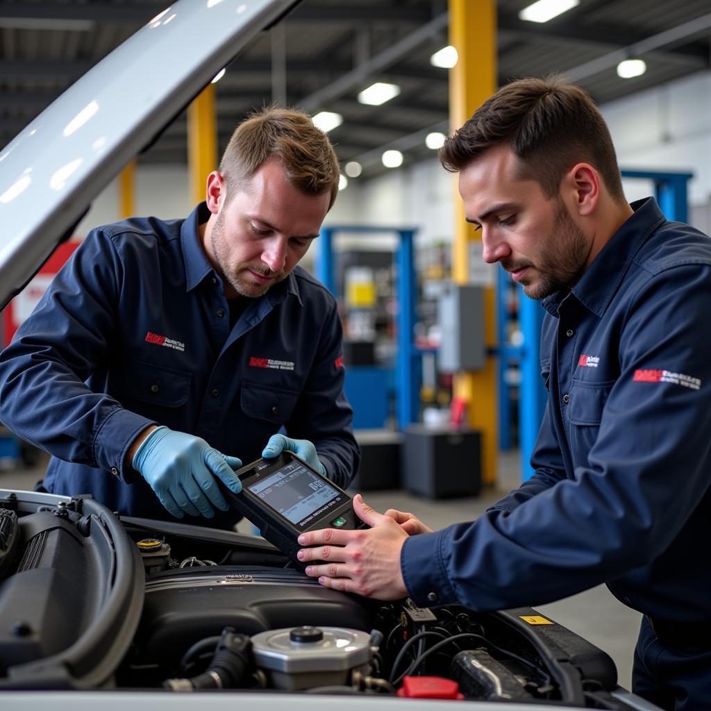 Certified Auto Technicians Working on a Car