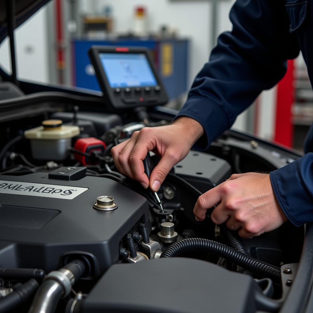 ASE Certified Mechanic Performing Inspection in Lakeway