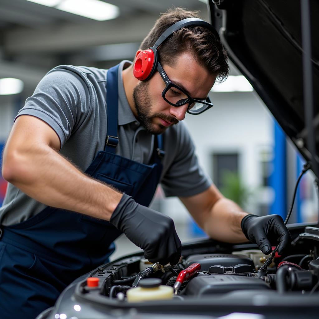 Certified Mechanic Working on a Car