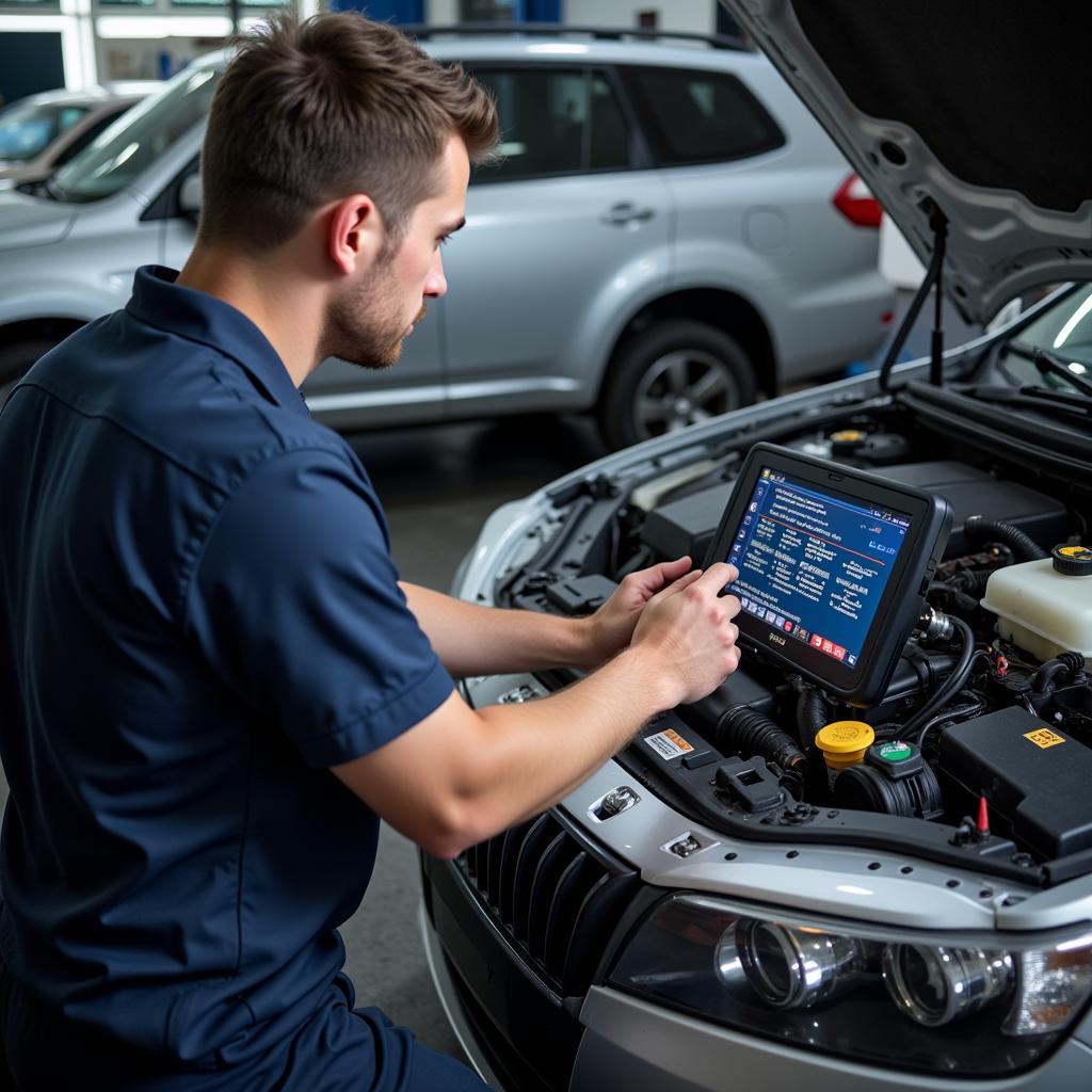 ASE Certified Mechanic Performing Vehicle Diagnostics