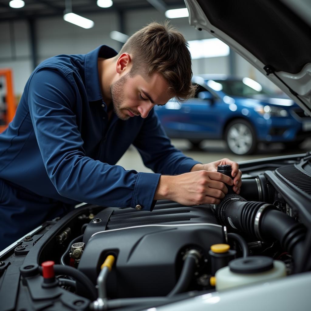 Certified Mechanic Working on a Car Engine