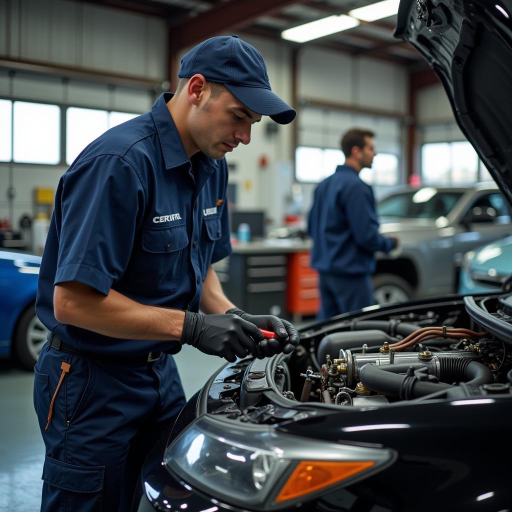 Certified Mechanic Working on a Car Engine