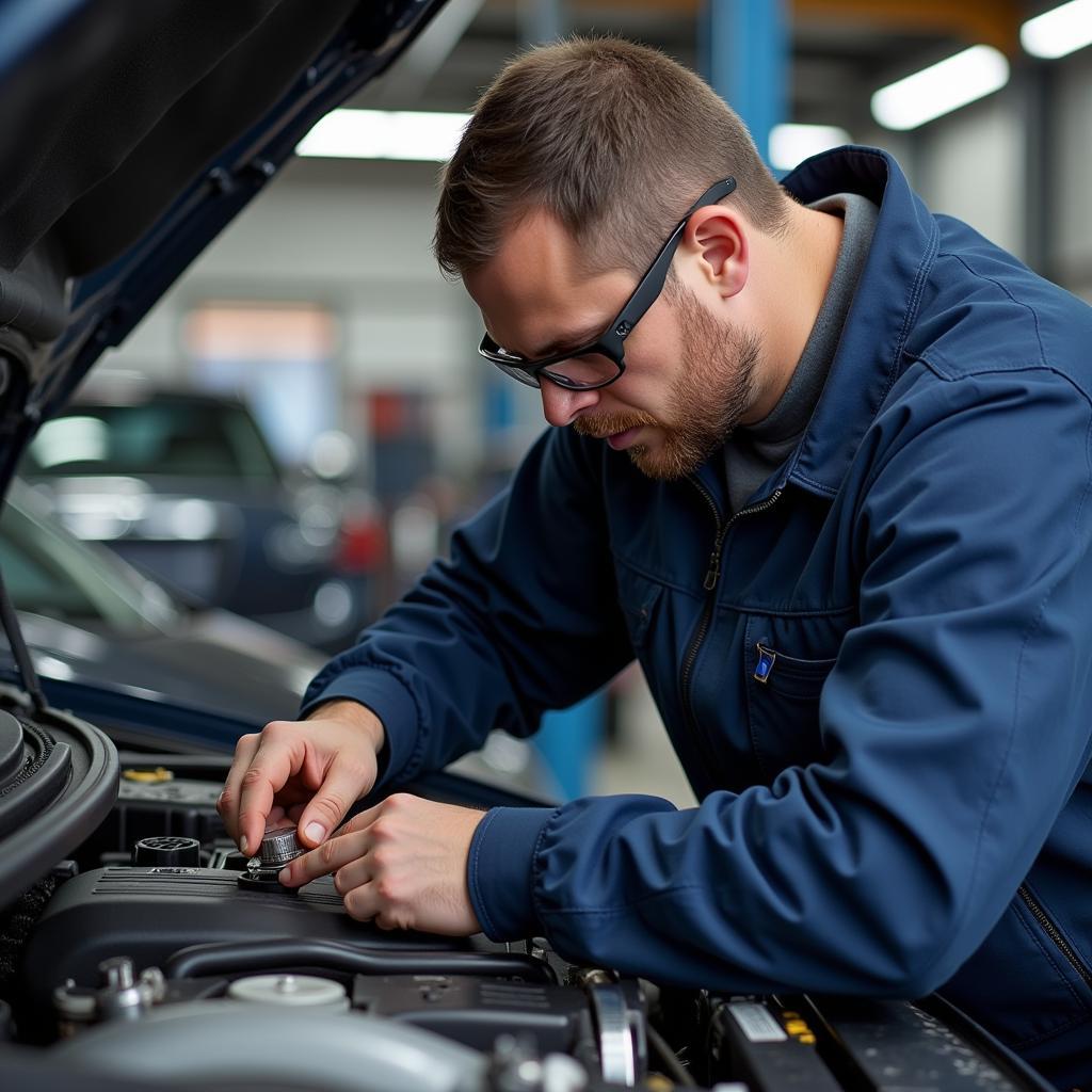 Certified Mechanic Working on Car Engine